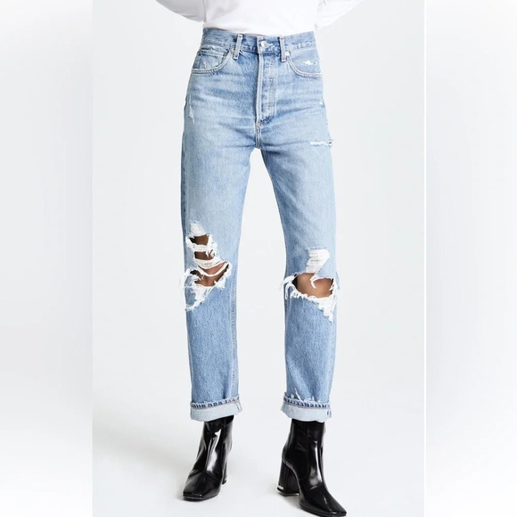 AGOLDE 90s Mid Rise Straight Fit Jeans Fall Out Distressed Denim Casual 24 - Picture 1 of 13